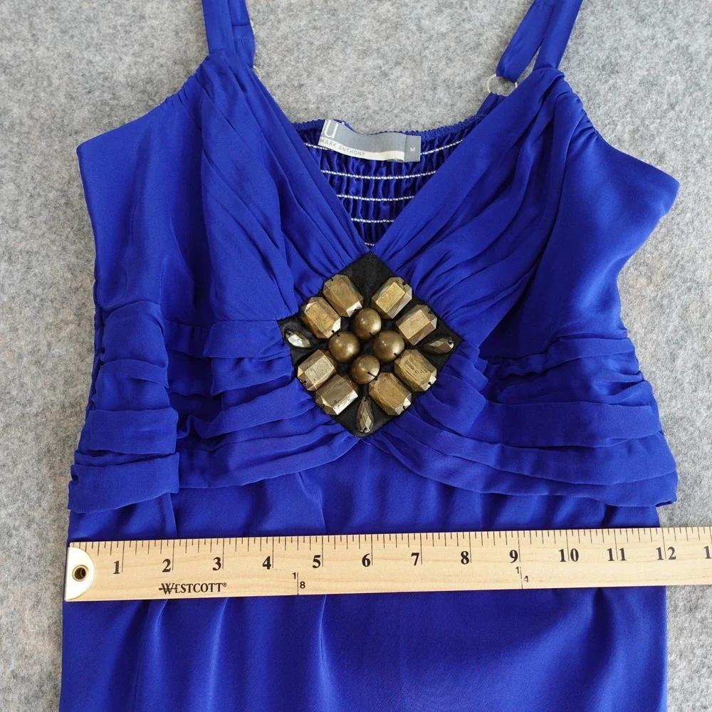 Vintage Y2K Mini‎ Slip Dress Womens M Blue Silk Beaded Babydoll Going Out Party